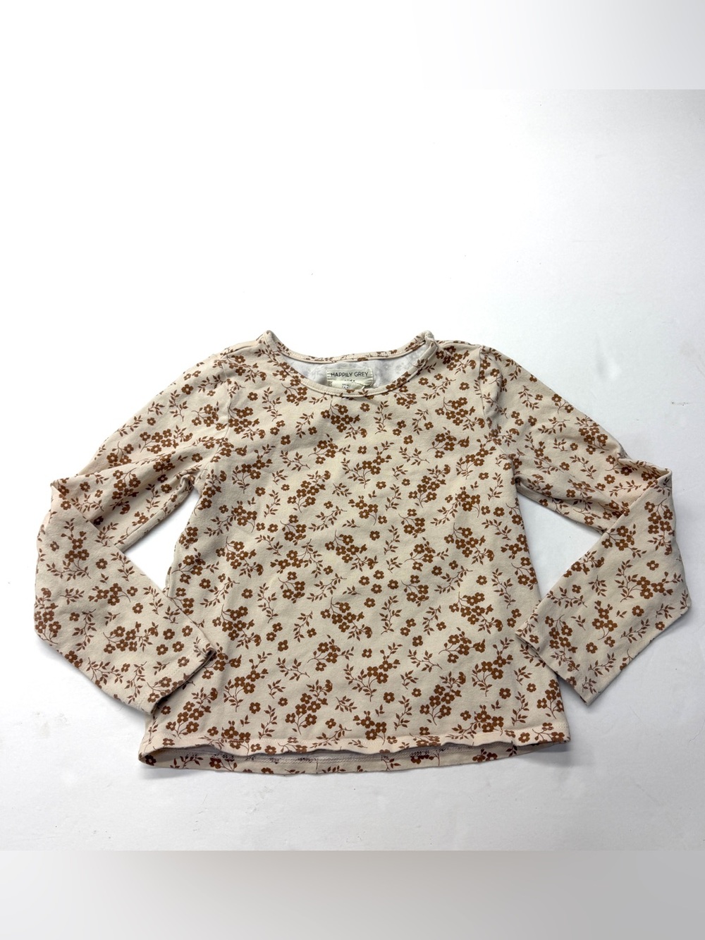 Happily Grey Cream Long-Sleeve Tee with Brown Floral Print Neutral